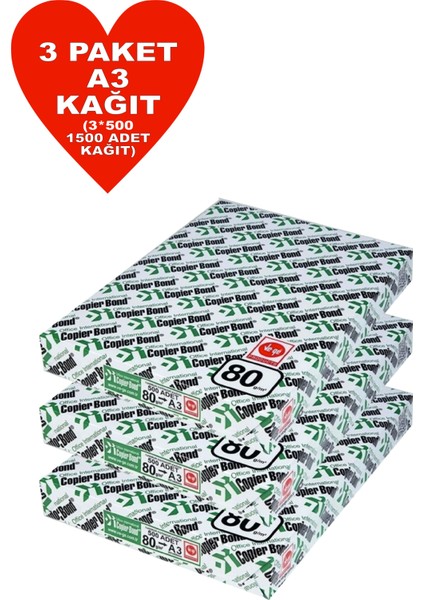 Copier Bond (Ve-Ge) A3 80GR Fotokopi Kağıdı 1500 Adet Kağıt (3PK*500 Kağıt)