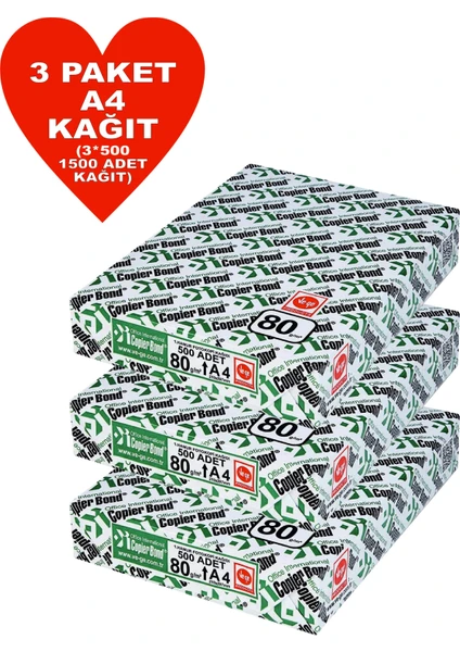 Copier Bond (Ve-Ge) A4 80GR Fotokopi Kağıdı 1500 Adet Kağıt (3PK*500 Kağıt)