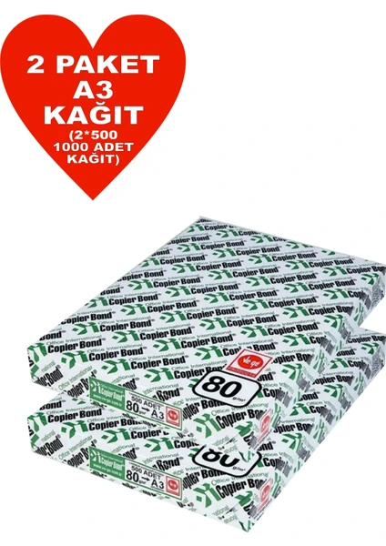 Copier Bond (Ve-Ge) A3 80GR Fotokopi Kağıdı 1000 Adet Kağıt (2PK*500 Kağıt)