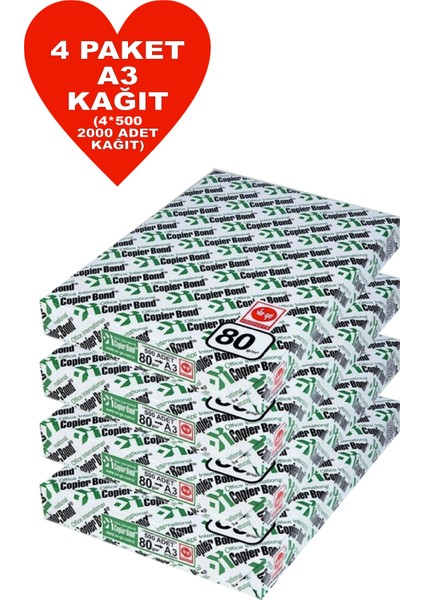 Copier Bond (Ve-Ge) A3 80GR Fotokopi Kağıdı 2000 Adet Kağıt (4PK*500 Kağıt)