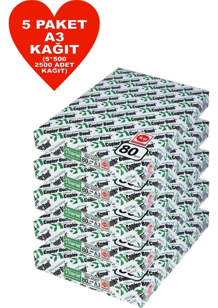 Copier Bond (Ve-Ge) A3 80GR Fotokopi Kağıdı 2500 Adet Kağıt (5PK*500 Kağıt)