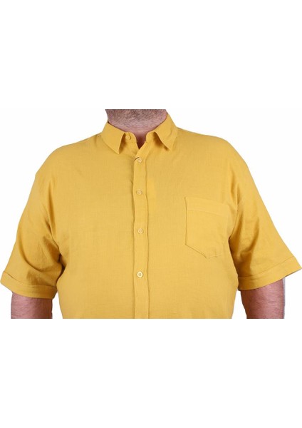 Mocgrande Büyük Beden Kısa Kol Erkek Likralı Keten Cepli Gömlek 11301 Hardal modelleri