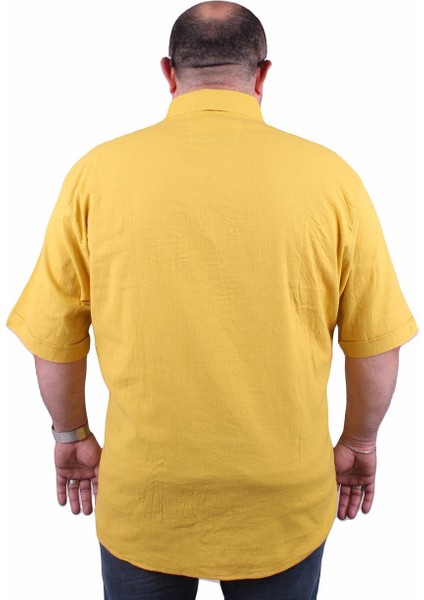 Mocgrande Büyük Beden Kısa Kol Erkek Likralı Keten Cepli Gömlek 11301 Hardal fırsatları