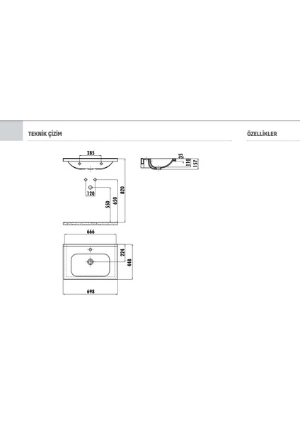 Ideal Etajer Uyumlu Lavabo 70 cm