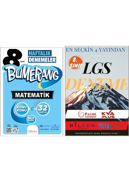 Günay Yayınları 8. Sınıf 32 Haftalık Bumerang Matematik Dnm - LGS  4'lü Deneme Seti Palme - Kva - Bilfen - Pruva