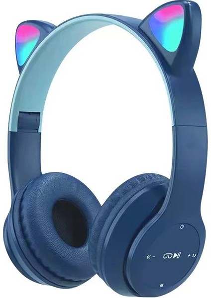 Kedi Kulağı Hafif Bluetooth Kulaklık P47M Karikatür Kablosuz Oyun Kulaklığı (Yurt Dışından)