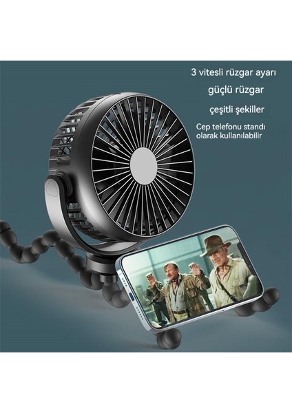 Bebek Arabası Ahtapot Elde Taşınabilir USB Şarj Edilebilir Mini Fan (Yurt Dışından)