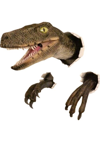 Duvar Yıkıcı Velociraptor Üçlü Takım Reçine Süs (Yurt Dışından)