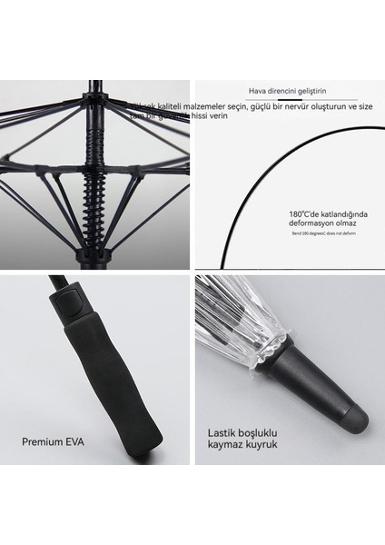Fiber Kemik Kalınlaştırılmış Pvc Uzun Saplı Şeffaf Şemsiye (Yurt Dışından)