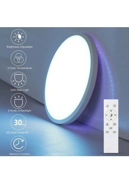 Kısılabilir LED Tavan Işığı 24W Rgb Modern Tavan Işığı Uzaktan Kumandalı Tavan Işığı (Yurt Dışından)