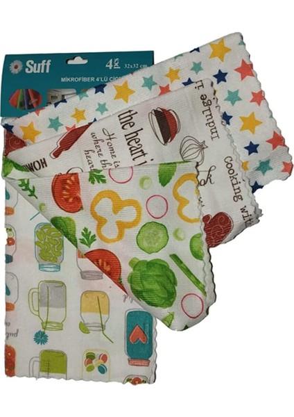 Suff Fiber Bez, 4'lü Muk ve Temizlik Bezi, 32X32, Mix ( 1 Pk x 4 Adet )