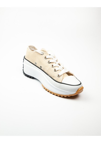 231904 Bej Kalın Taban Keten Kadın Sneaker