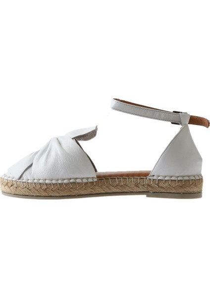 Bueno Shoes Beyaz Deri Kadın Espadril Sandalet 01WS1807