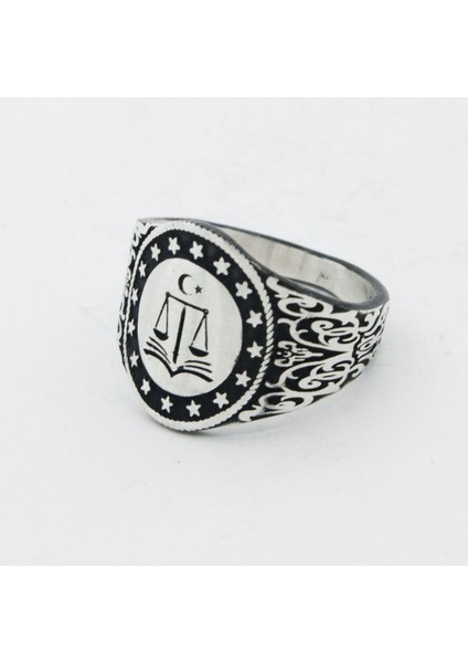 TM-148 925 Ayar Gümüş Adalet Terazili Oval Kasa Taşsız Erkek Yüzük