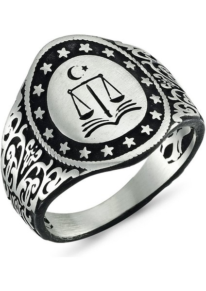 TM-148 925 Ayar Gümüş Adalet Terazili Oval Kasa Taşsız Erkek Yüzük modelleri