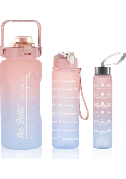 Motivasyonel Su Matarası 3lü Su Şişesi 2 Litre Su Matarası + 750 Ml+ 300 Ml Yavrulu Sporcu Matarası