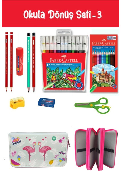 Kırtasiye Seti Ikili Flamingo Kalem Kutulu 11 Parça Okula Dönüş Set:3