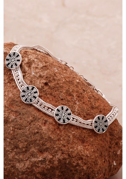 Anadolu Motifli Hasır Elişi Tasarım Gümüş Bileklik 4339