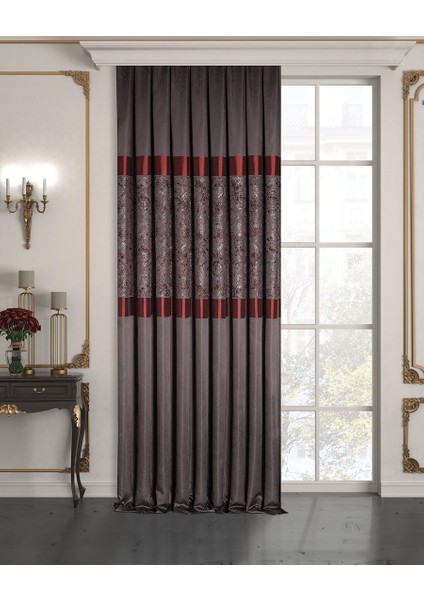 Bordo/antrasit Pano 1x3 Sık Pile Fon Perde