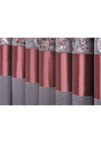 Bordo/antrasit Pano 1x3 Sık Pile Fon Perde