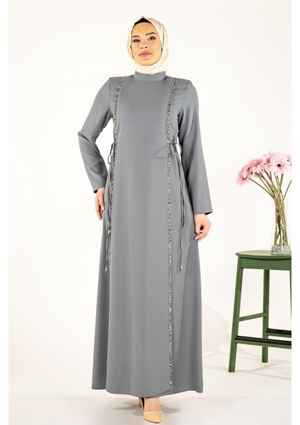 Taş Şeritli Mint Tesettür Elbise 5288