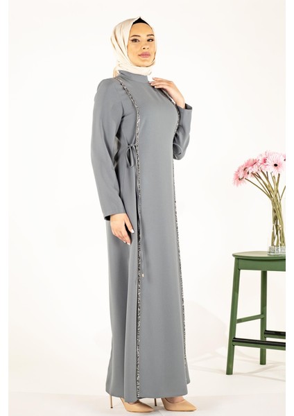 Taş Şeritli Mint Tesettür Elbise 5288