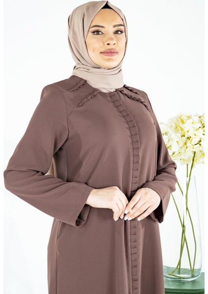Yakası ve Patı Pli Katlama Detaylı Kahve Ferace 3661 fiyatları