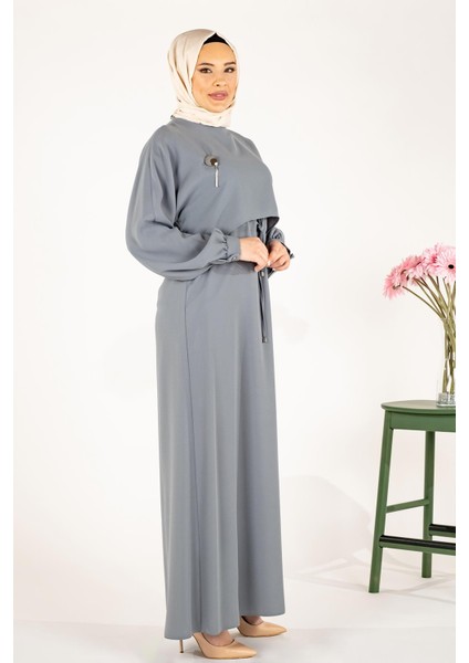 Aller Robalı Beli Büzgülü Mint Tesettür Elbise 5452 modelleri