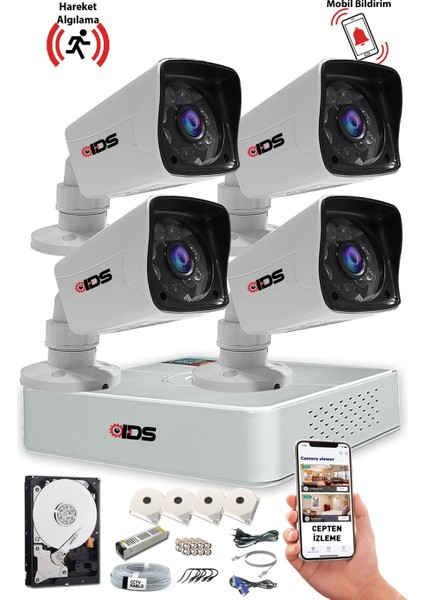 5mp Sony Lensli 4 Kameralı Fullhd Gece Görüşlü Güvenlik Kamerası Sistemi B2033