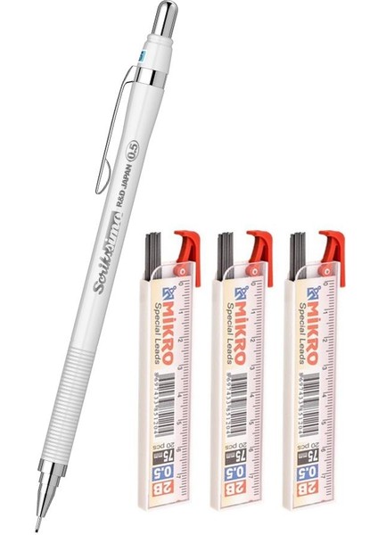 Scrikss Simo R&d Japan Uçlu Kalem Beyaz 0.5 1 Adet ve Mikro 0,5 Versatil Kalem Uçu Siyah 3 Paket