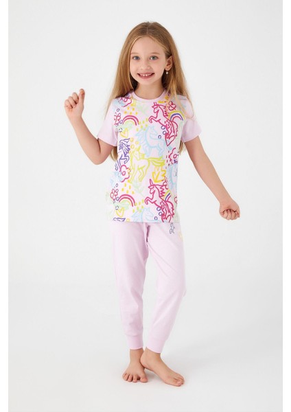 3057 Unicorn Magic Kız Çocuk Kısa Kol Pijama Takım