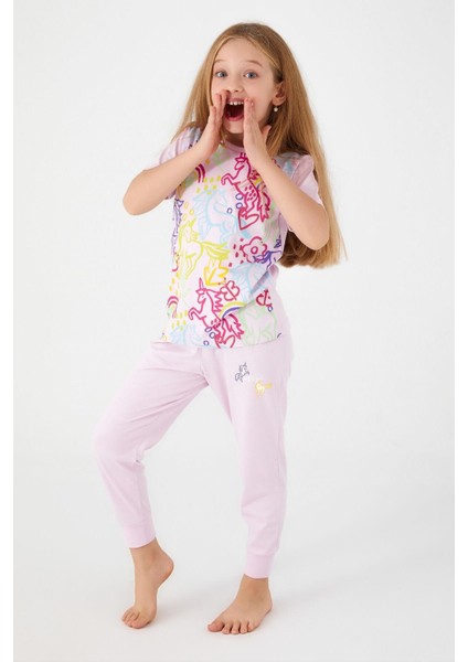 3057 Unicorn Magic Kız Çocuk Kısa Kol Pijama Takım modelleri