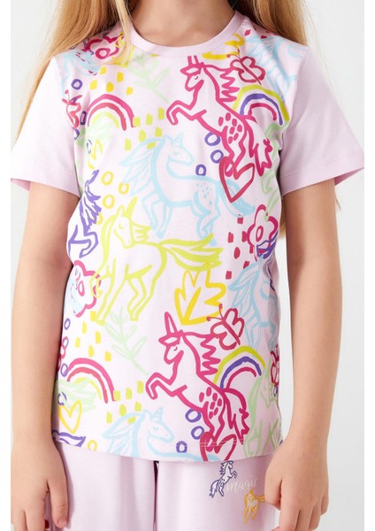 3057 Unicorn Magic Kız Çocuk Kısa Kol Pijama Takım fırsatları