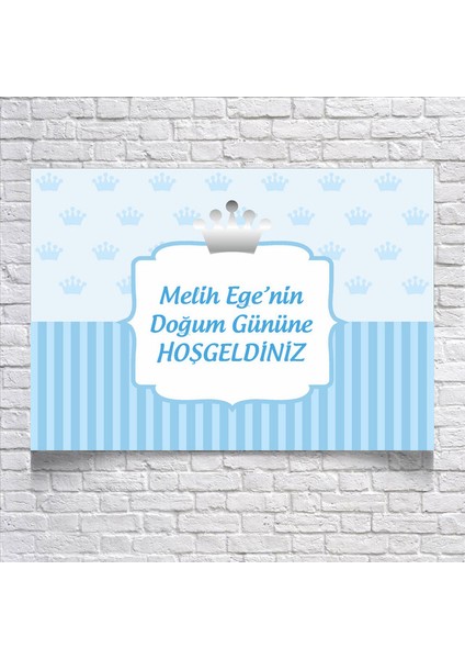 Mavi Taç Temalı Doğum Günü Karşılama AFIŞI35 x 50 cm