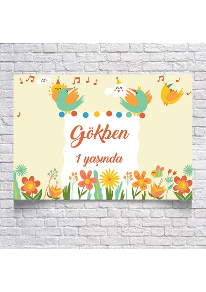 Müzik ve Kuş Temalı Doğum Günü Afişi 35 x 50 cm