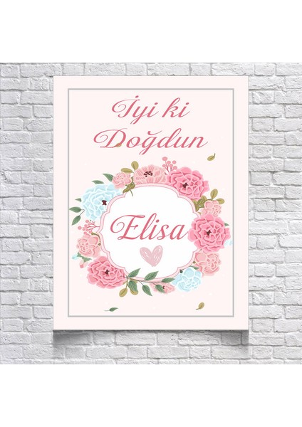 Pembe Çiçekli Doğum Günü Afişi35 x 50 cm