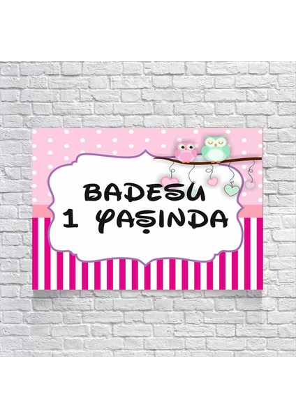 Pembe Çizgili Baykuşlu Doğum Günü AFIŞI35 x 50 cm