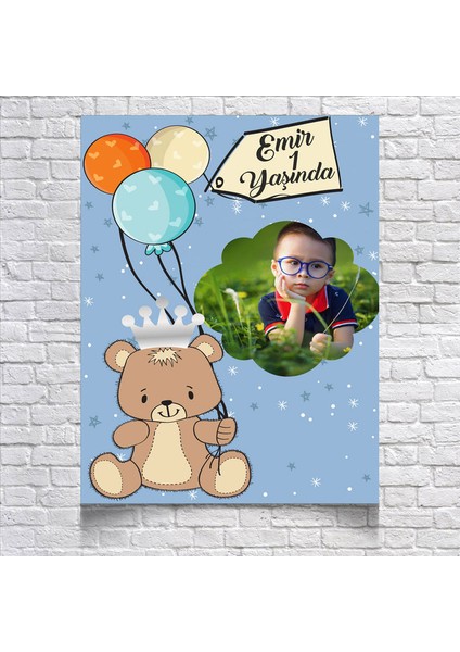 Balon ve Ayıcıklı Doğm Günü Afişi RESIMLI35 x 50 cm