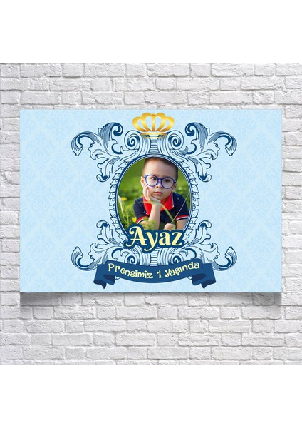 Mavi Damask Desenli Doğum Günü Afişi RESIMLI35 x 50 cm