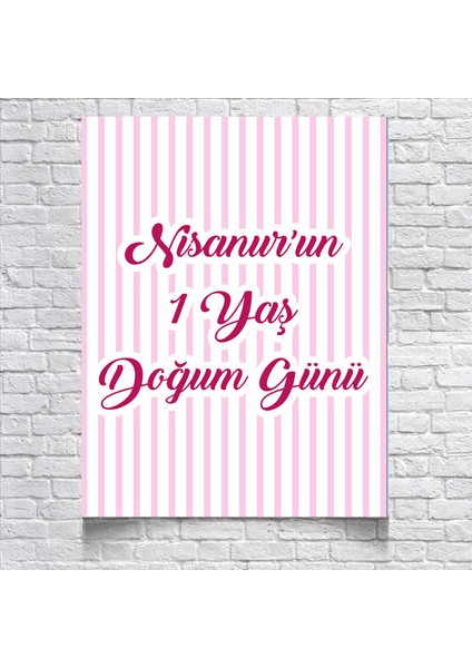 Pembe Çizgili Doğum Günü AFIŞI35 x 50 cm