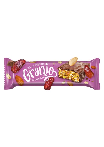 Sütlü Çikolata Kaplamalı Hurmalı Bademli Bar 40 gr 24 Adet