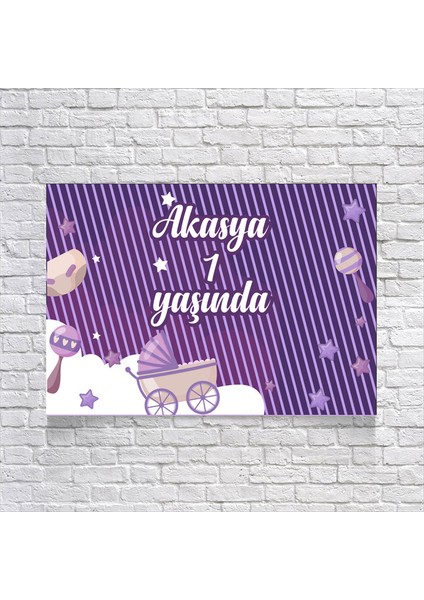 Mor Çizgili Doğum Günü AFIŞI35 x 50 cm