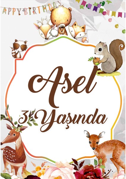 Sincap ve Sevimli Hayvanlar Temalı Doğum Günü AFIŞI35 x 50 cm