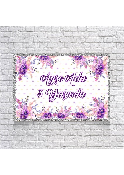 Mor Çiçek Temalı Doğum Günü AFIŞI35 x 50 cm
