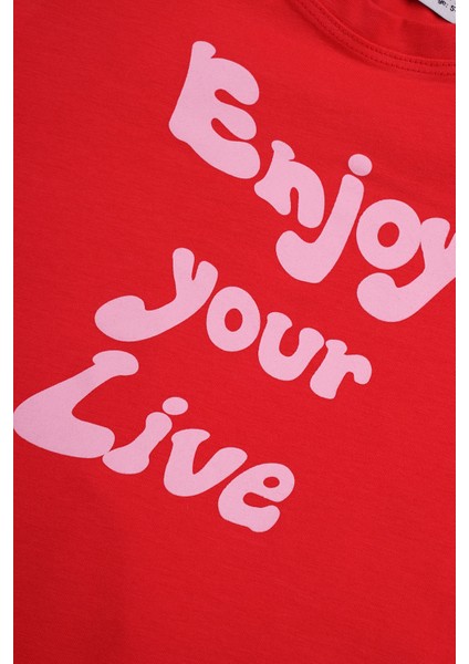 Kız Çocuk Nar Çiçeği Renkli Enjoy Your Love Yazılı Ikili Takım