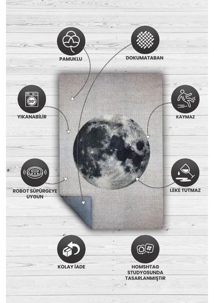 Dolunay Gri Renkli Halı Dokulu Salon Halısı Minimal Genç Odası Halısı Gökyüzü Temalı Halı fırsatları