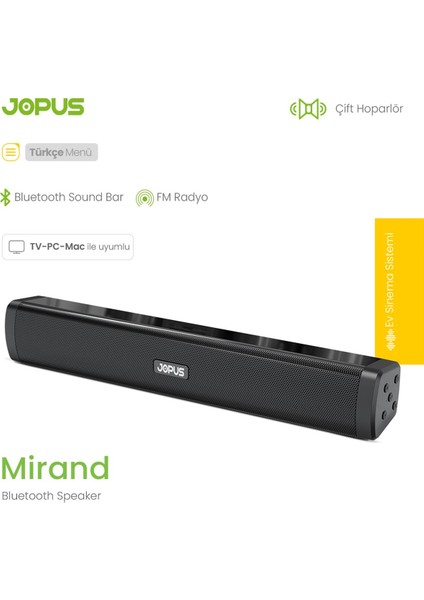 Mirand Bluetooth Sound Bar Double Speaker / Sd Card / USB Drive / 3.5mm Aux / Fm