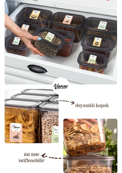 Renkli Etiketli 6lı Peggy Dikdörtgen Saklama Kabı Seti 800 Ml Antrasit fiyatları