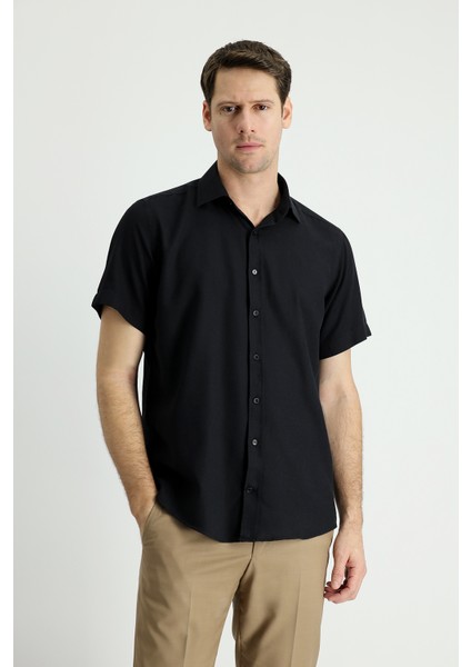 Kısa Kol Regular Fit Spor Keten Gömlek