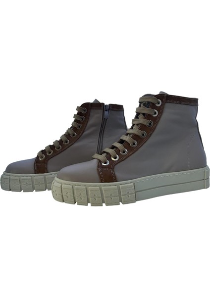 Hakiki Krem Deri Poli Taban Kadın Yarım Bot modelleri